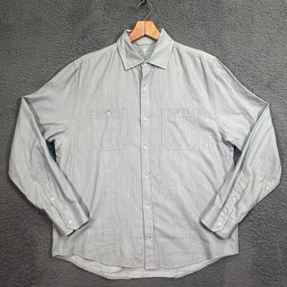 Mack Weldon Gray Chambray Endeavor Work Large Relaxed Summer Button-Up Shirt Men